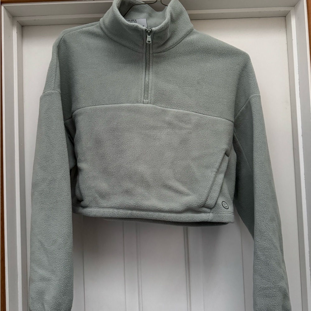Gilly Hicks Women's Light Sage Green Half-Zip Fleece Sweater